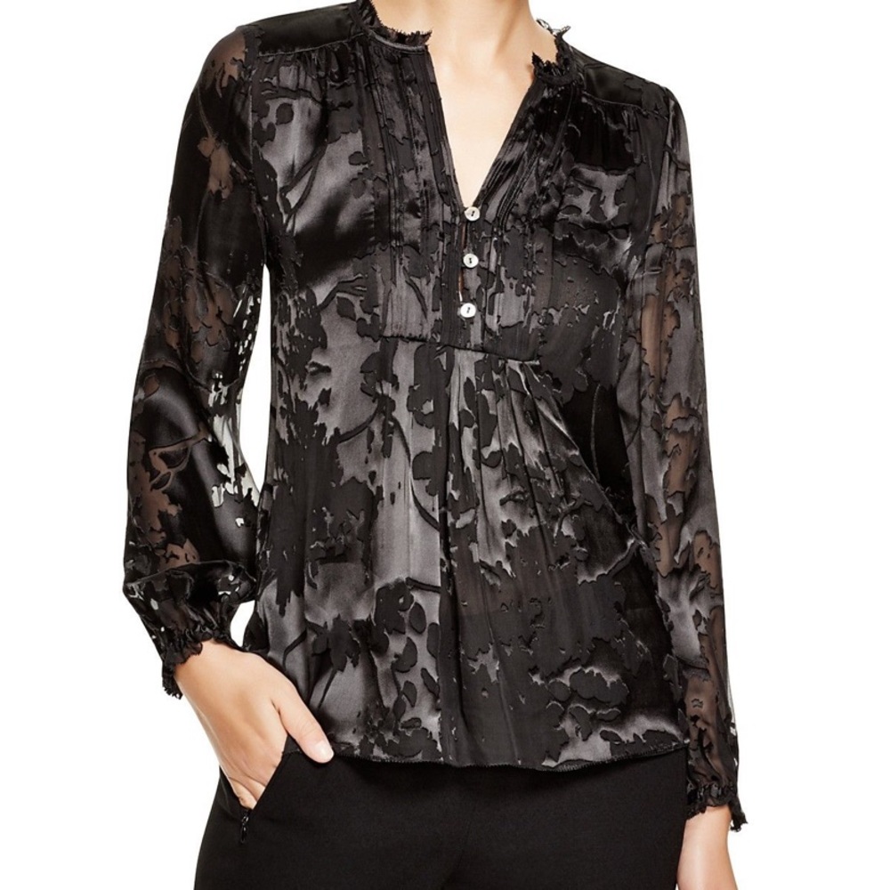 Black DVF blouse with sheer sleeves